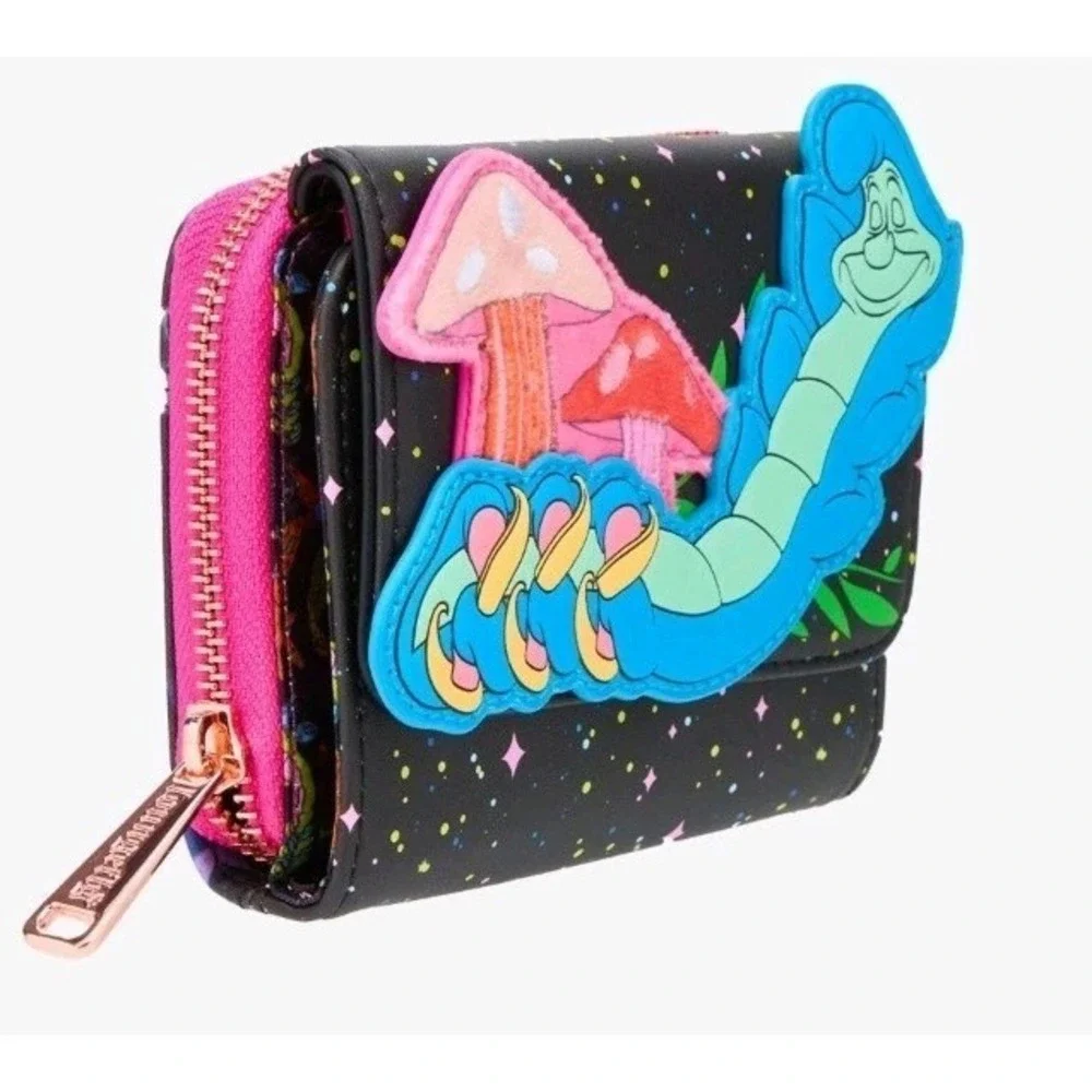 Loungefly‎ Disney Alice in Wonderland Caterpillar Mushroom Fuzzy Flap Wallet NEW